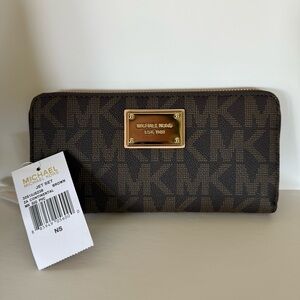Michael Kors Jet Set Continental Logo Wallet Brown NWT